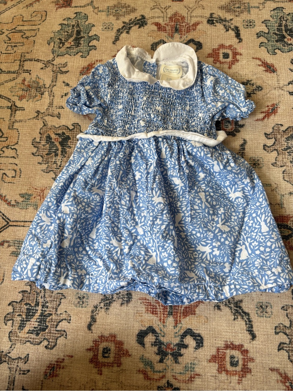 The Prairie Rachel Ashwell 24M Blue Bunny Floral Smocked Cottagecore Dress